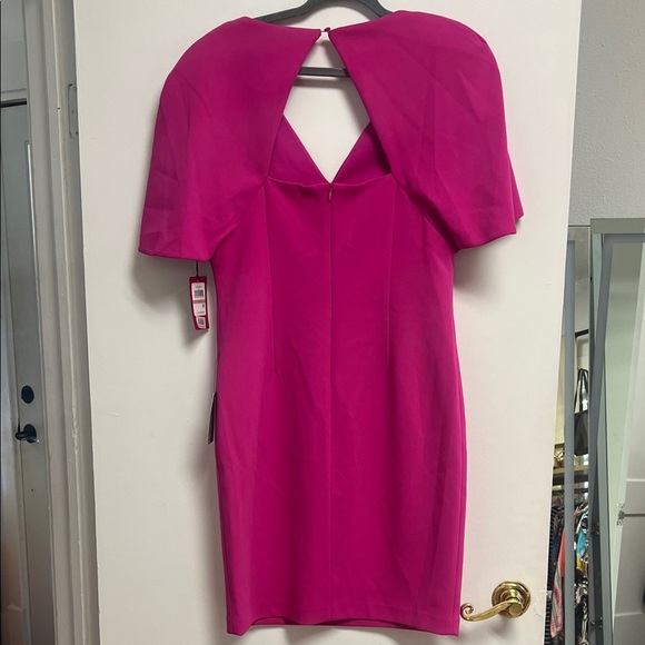 Vince Camuto Magenta Hot Pink Cape-Sleeve V-Neck Mini Dress Large 12 NWT - Picture 5 of 9